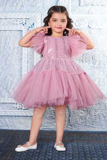 Buy_Mini Stitch_Pink Net Butterfly Embellished Dress 