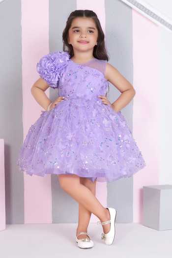 Buy_Mini Stitch_Purple Net Floral Embroidered Dress _at_Aza_Fashions