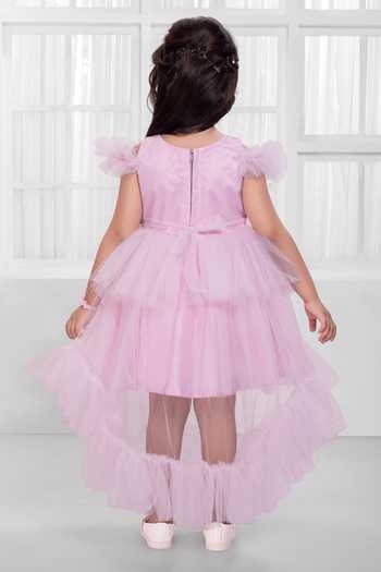 Shop_Mini Stitch_Pink Net Sequin Work Dress _at_Aza_Fashions