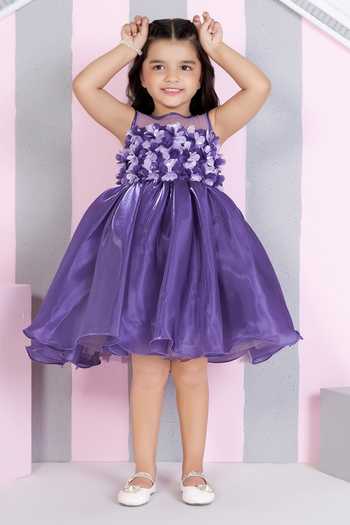 Buy_Mini Stitch_Purple Satin 3d Floral Embroidered Dress _at_Aza_Fashions