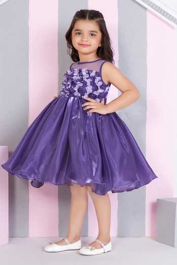 Buy_Mini Stitch_Purple Satin 3d Floral Embroidered Dress _Online_at_Aza_Fashions