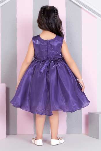 Shop_Mini Stitch_Purple Satin 3d Floral Embroidered Dress _at_Aza_Fashions