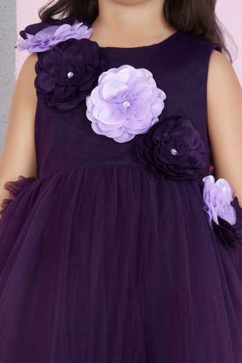 Buy_Mini Stitch_Purple Net 3d Floral Applique High Low Dress 