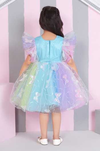 Shop_Mini Stitch_Multi Color Net Butterfly Sequin Embroidered Dress _at_Aza_Fashions