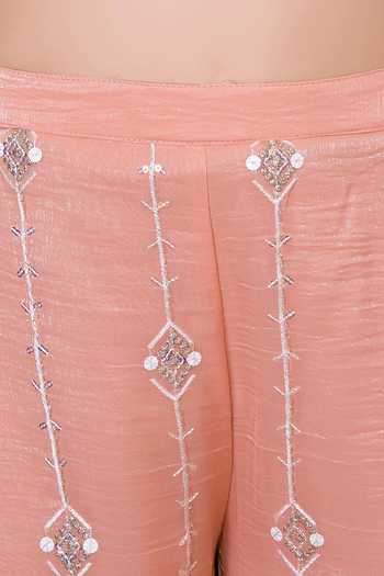 Buy_Mini Stitch_Peach Organza Embroidery, Sequins Kurta Palazzo Set 