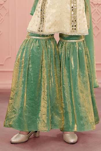Shop_Mini Stitch_Cream Chanderi Mirror Embroidered Kurta Set _Online_at_Aza_Fashions