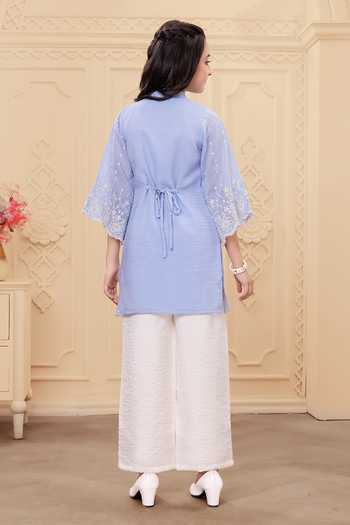 Shop_Mini Stitch_Blue Rayon Embroidery Kurta With Palazzo _at_Aza_Fashions