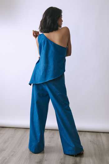 Shop_Babita M_Blue Indigo Cascade Denim Jumpsuit _at_Aza_Fashions