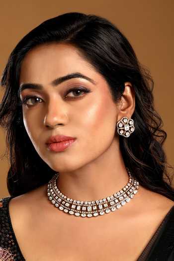 Buy_HRISHA_Gold Plated Polki Embellished Necklace And Earrings Set _at_Aza_Fashions