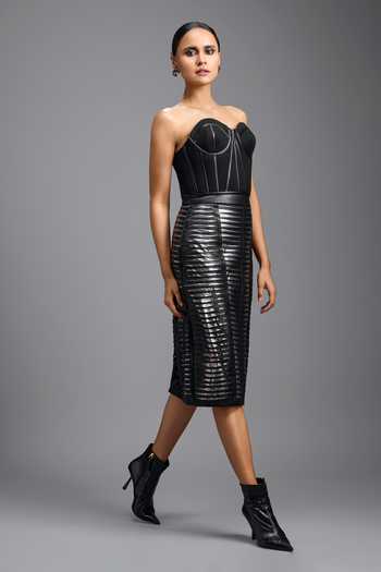 Deepika Arora_Black Ponte Roma Sweetheart Neck Structured Corset Top _at_Aza_Fashions