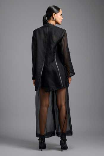 Shop_Deepika Arora_Black Organza High Neck Embellished Top And Overlay Pant Set _at_Aza_Fashions