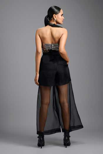 Shop_Deepika Arora_Black Halter Neck Beaded Top _at_Aza_Fashions
