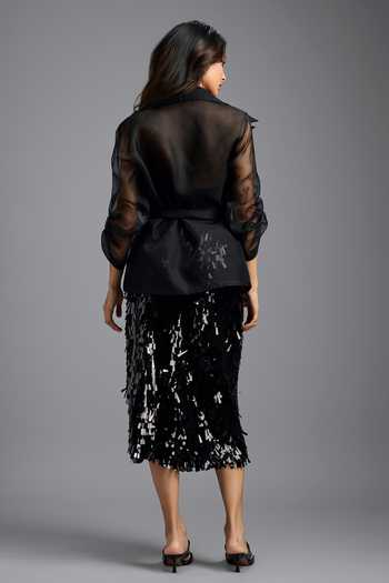 Shop_Deepika Arora_Black Dangling Sequin Midi Skirt _at_Aza_Fashions