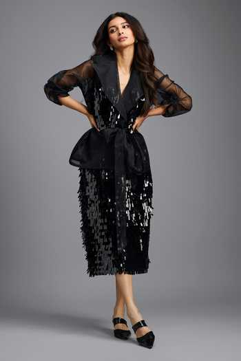 Buy_Deepika Arora_Black Dangling Sequin Midi Skirt _at_Aza_Fashions