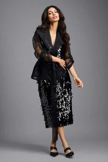 Buy_Deepika Arora_Black Dangling Sequin Midi Skirt 