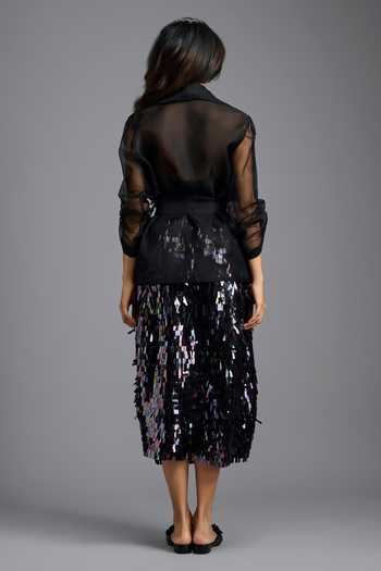 Shop_Deepika Arora_Multi Color Dangling Rainbow Sequin Midi Skirt _at_Aza_Fashions