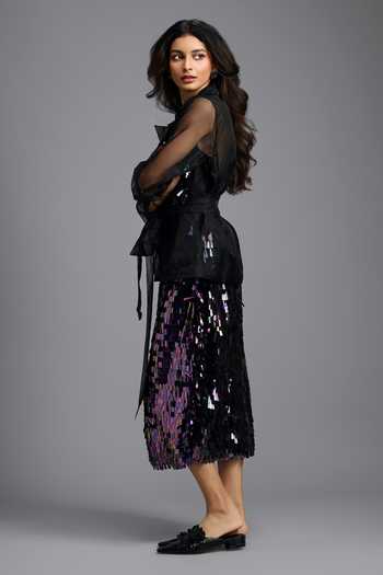 Deepika Arora_Multi Color Dangling Rainbow Sequin Midi Skirt _Online_at_Aza_Fashions