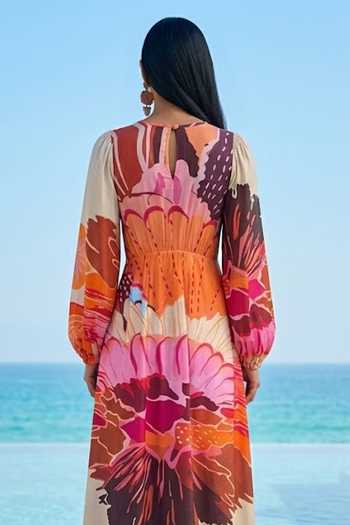 Poppi_Multi Color Silk, Bemberg Round Neck Floral Print Dress _at_Aza_Fashions