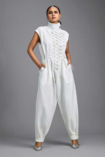 Shop_Deepika Arora_White Structured Jumpsuit _Online_at_Aza_Fashions