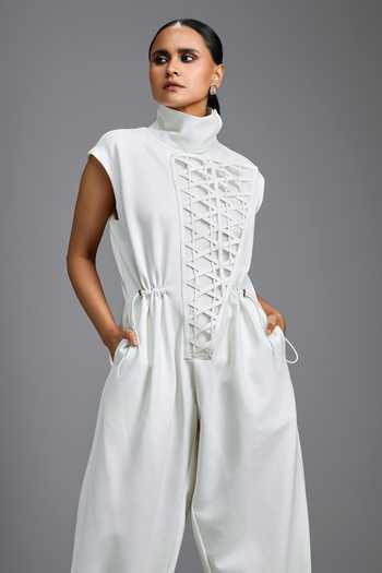 Deepika Arora_White Structured Jumpsuit _at_Aza_Fashions