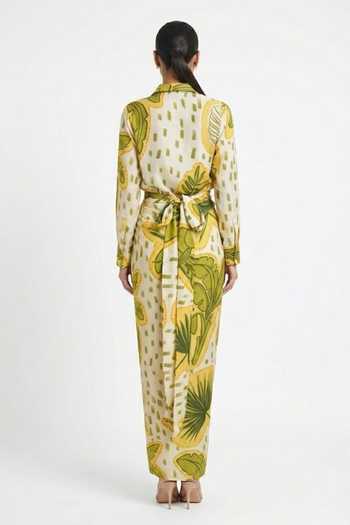 Shop_Poppi_Multi Color Silk, Bemberg Collared Neck Abstract Printed Shirt With Skirt _at_Aza_Fashions