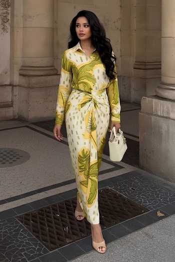 Buy_Poppi_Multi Color Silk, Bemberg Collared Neck Abstract Printed Shirt With Skirt _at_Aza_Fashions