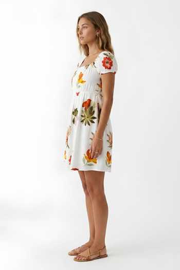 Poppi_White Cotton Off-shoulder Floral Print Dress _Online_at_Aza_Fashions