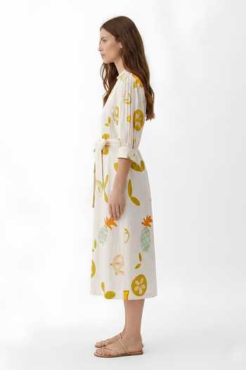 Poppi_White Cotton V-neck Sea Life Print Dress _Online_at_Aza_Fashions