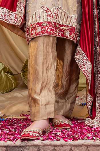 Tarrz_Gold Silk, Tissue Round Neck, Yes Embroidered Pure Kurta And Pant Set _Online_at_Aza_Fashions