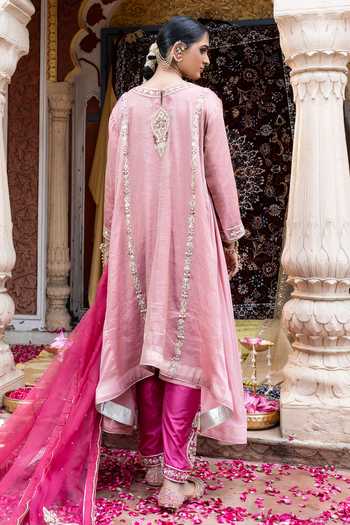 Shop_Tarrz_Pink Tissue, Silk, Organza Hand Embroidered Kurta Set _at_Aza_Fashions