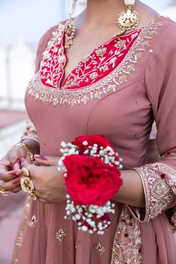 Tarrz_Mauve Georgette V-neck Hand Embroidered Anarkali Set _Online_at_Aza_Fashions