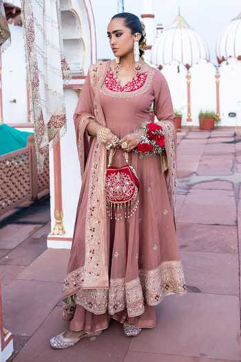 Buy_Tarrz_Mauve Georgette V-neck Hand Embroidered Anarkali Set _Online_at_Aza_Fashions