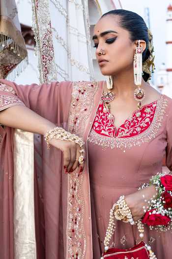 Shop_Tarrz_Mauve Georgette V-neck Hand Embroidered Anarkali Set _Online_at_Aza_Fashions