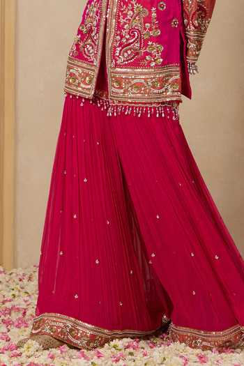 Nitisha Kashyap_Pink Silk, Organza, Georgette Round Neck Sitara Embroidered Kurta With Sharara _Online_at_Aza_Fashions