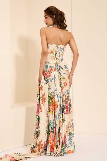 Shop_K&A By Karishma And Ashita_Multi Color Cotton Satin Sweetheart Neck Snow Veil Draped Skirt Set With Stole _at_Aza_Fashions