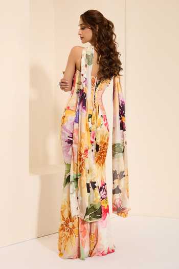 Shop_K&A By Karishma And Ashita_Multi Color Cotton Satin Sweetheart Serene Whispers Corset And Draped Skirt Set _at_Aza_Fashions