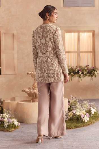 Shop_Studio22 By Pulkita Arora Bajaj_Purple Organza Plunge Neck Inaaya Embroidered Jacket And Pant Set _at_Aza_Fashions