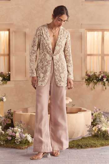 Buy_Studio22 By Pulkita Arora Bajaj_Purple Organza Plunge Neck Inaaya Embroidered Jacket And Pant Set _at_Aza_Fashions