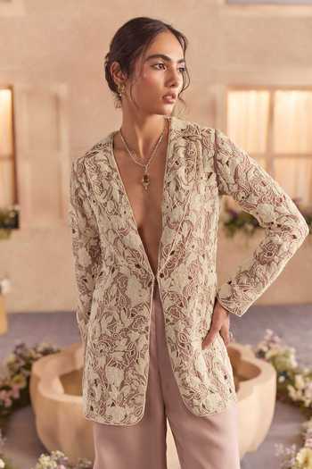 Studio22 By Pulkita Arora Bajaj_Purple Organza Plunge Neck Inaaya Embroidered Jacket And Pant Set _Online_at_Aza_Fashions