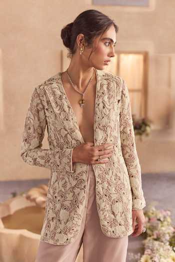 Buy_Studio22 By Pulkita Arora Bajaj_Purple Organza Plunge Neck Inaaya Embroidered Jacket And Pant Set _Online_at_Aza_Fashions