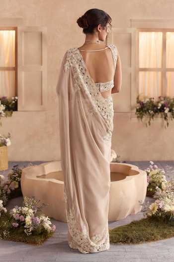Shop_Studio22 By Pulkita Arora Bajaj_Cream Organza, Viscose Mireya Pre-draped Saree With Embroidered Blouse _at_Aza_Fashions