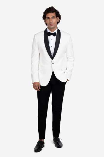 Buy_Sven Suits_White Viscose, Polyester Vanilla Hand Embroidered Lapel Tuxedo Set _at_Aza_Fashions