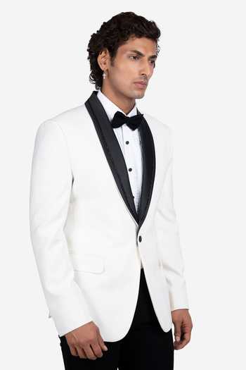 Shop_Sven Suits_White Viscose, Polyester Vanilla Hand Embroidered Lapel Tuxedo Set _Online_at_Aza_Fashions