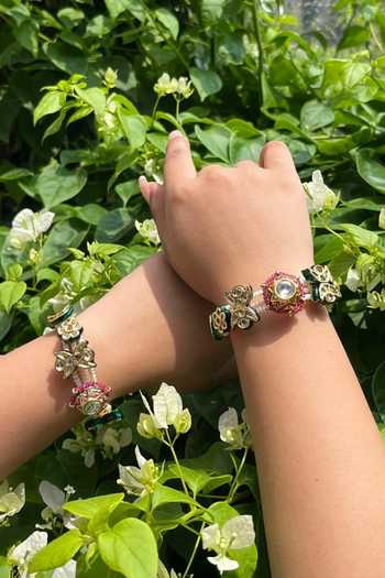 Queens Jewels_Gold Plated Ruhi Grace Floral Bracelets - Set Of 2 _Online_at_Aza_Fashions