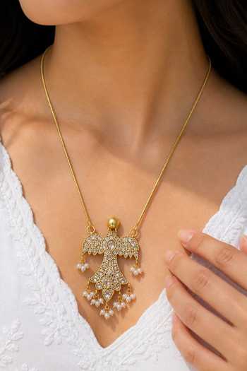Buy_Queens Jewels_White Kundan Bird Necklace _at_Aza_Fashions