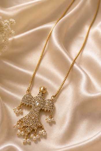 Queens Jewels_White Kundan Bird Necklace _Online_at_Aza_Fashions