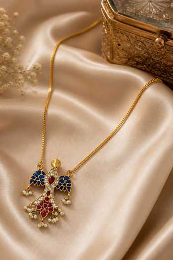 Queens Jewels_Blue Kundan Pendant Bird Necklace _Online_at_Aza_Fashions