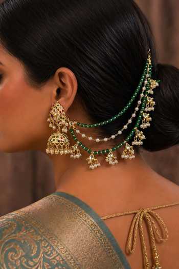 Buy_Queens Jewels_Green Hara Noor Pair Of Ear Chains _at_Aza_Fashions