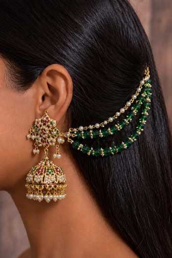 Buy_Queens Jewels_Green Ruhani Emerald Pearl Pair Of Chains _at_Aza_Fashions