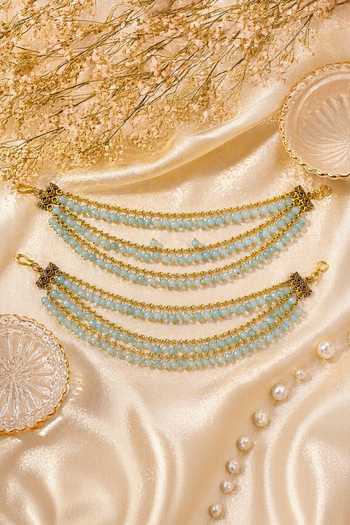 Shop_Queens Jewels_Blue Aqua Noor Pearl Bloom Pair Of Chains _at_Aza_Fashions